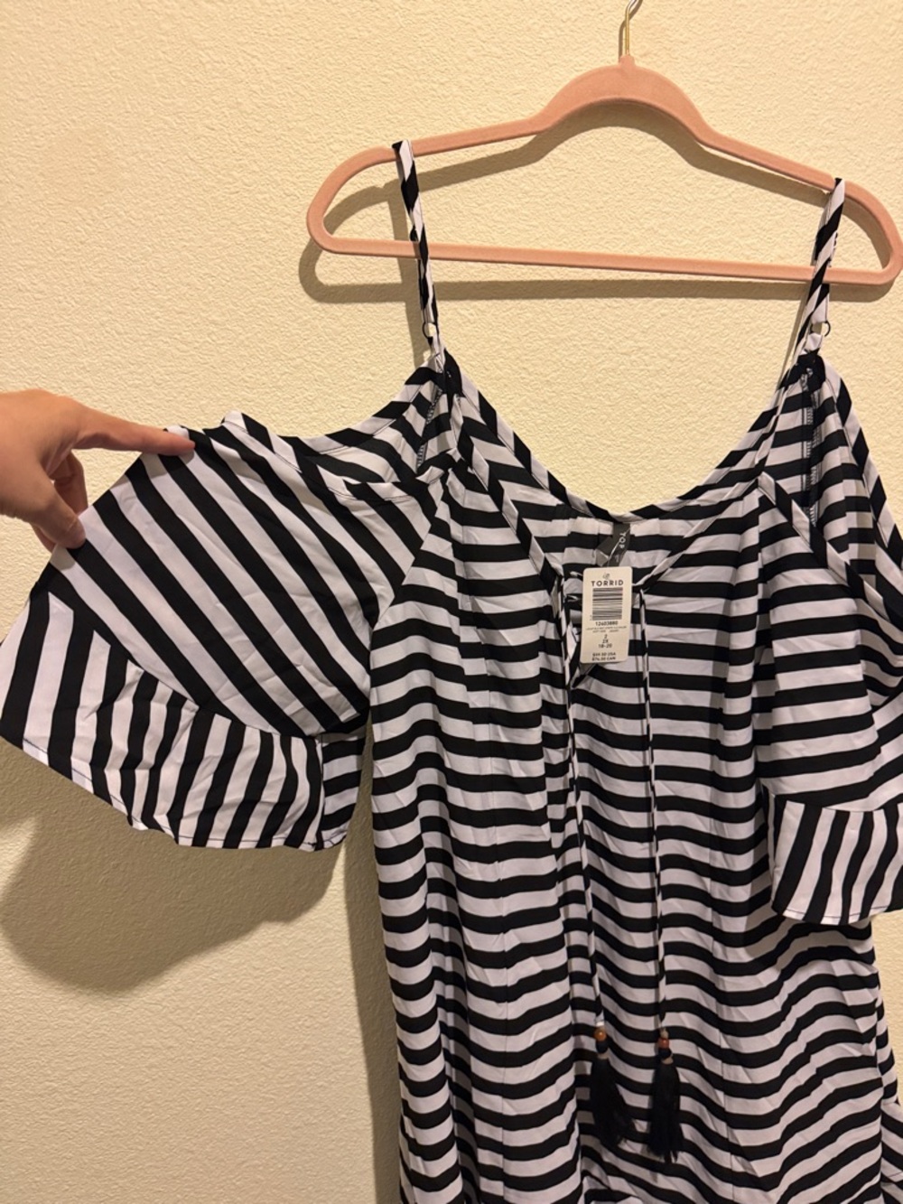Striped Cold-Shoulder swim cover up